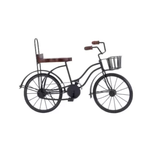 LITTON LANE Black Iron and Brown Wood Vintage Stingray Bicycle Model with Basket