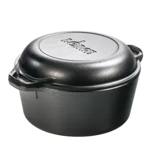 Lodge 5 qt. Round Cast Iron Double Dutch Oven in Black with Lid
