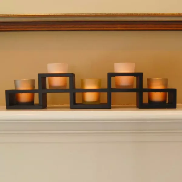 LUMABASE Wooden Candle Centerpiece with 5 Glass Votives