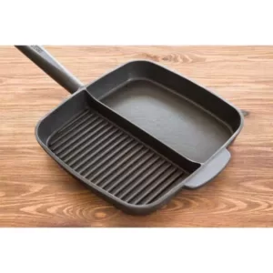 MasterPan Sectional Series 11 in. Cast Aluminum Nonstick Grill Pan in Black with Split Section