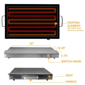 MegaChef Electric Black Warming Tray with Adjustable Temperature Controls