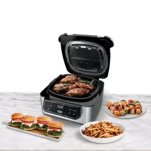 NINJA Foodi 5-in-1 Black Stainless Indoor Grill with 4 Qt. Air Fryer, Roast, Bake, Dehydrate and Cyclonic Grilling Technology