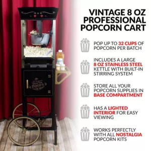 Nostalgia Vintage 8 oz. Black Popcorn Machine with Cart
