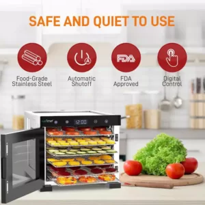 NutriChef 6-Tray Black 600 Watt Premium Food Dehydrator Machine with Digital Timer and Temperature Control