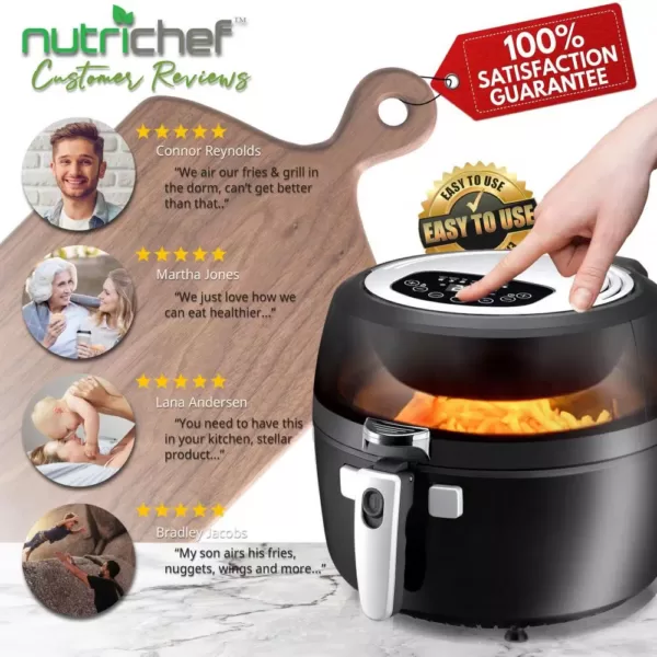 NutriChef Black Countertop Oven Air Fry Cooker Healthy Kitchen Air Fryer Convection Cooking