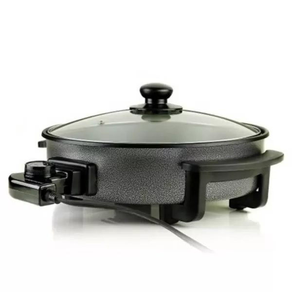 Ovente 12 In. Black Non Stick Electric Skillet Aluminum Body and Tempered Glass Lid, Removable Temperature Knob