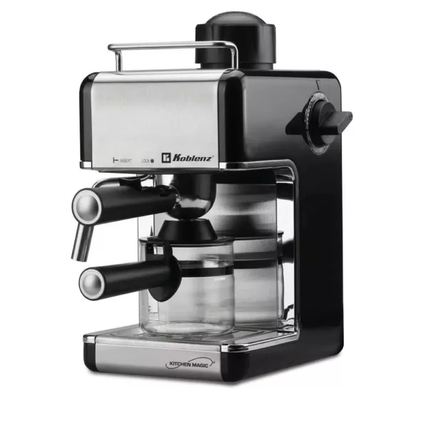 Koblenz Kitchen Magic Collection 4-Cup Black/Silver Espresso and Cappuccino Maker