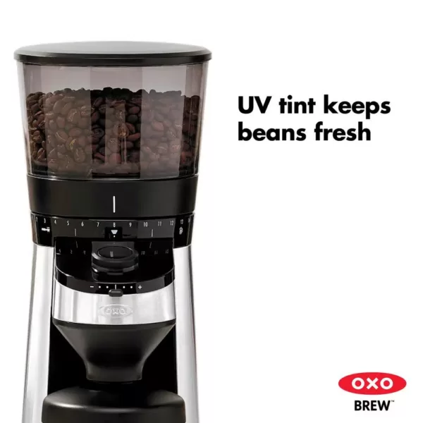 OXO 12 oz. Black Stainless Steel Burr Coffee Grinder with Integrated Scale