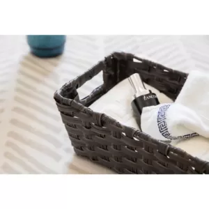 Vintiquewise Black Plastic Wicker Shelf Basket Organizer