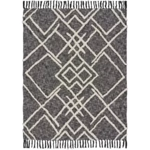 LR Home Contemporary Black / White Cotton Over Tufted Geometric Throw Blanket