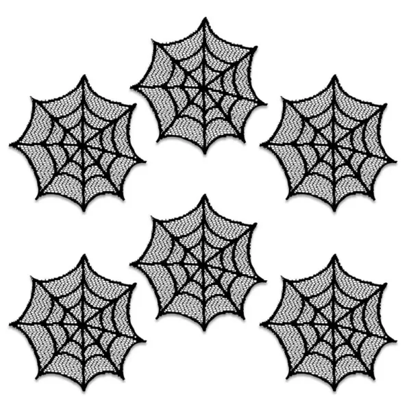 Heritage Lace Spider Web 6 in. Black Doily (Set of 6)
