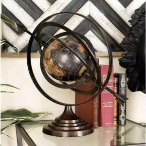 LITTON LANE Modern Black Globe and Armillary Sphere with Spear Finials