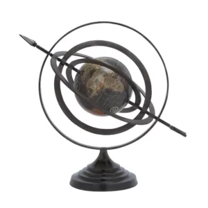 LITTON LANE Modern Black Globe and Armillary Sphere with Spear Finials