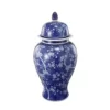 Benjara 1-Piece Ceramic Flowers Designed Ginger Jar in Blue and White