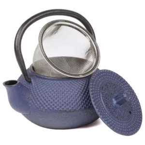 Creative Home Kyusu Blue Cast Iron 10 oz. Tea Pot with Removable Stainless Steel Infuser Basket