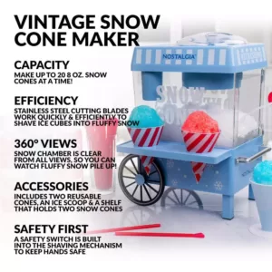 Nostalgia Vintage 160 oz. Snow Cone Maker in Blue with Reusable Cones