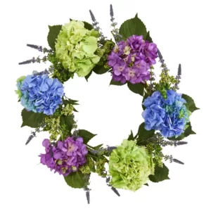 Nearly Natural 22 in. Indoor Hydrangea Artificial Wreath