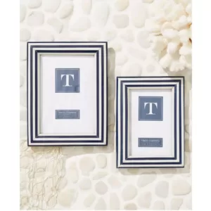 Two's Company Nautical Stripes Blue and White Resin Picture Frames Includes 2 Sizes: 4 in. x 6 in. and 5 in. x 7 in. (Set of 2)