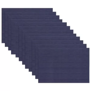 RITZ 19 in. x 13 in. Grass Cloth Blue Reversible PVC and Polyester Woven Indoor Outdoor Placemats (Set of 12)