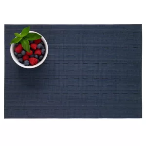 RITZ 19 in. x 13 in. Grass Cloth Blue Reversible PVC and Polyester Woven Indoor Outdoor Placemats (Set of 12)