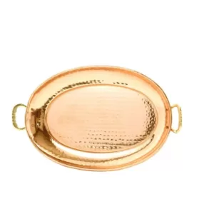 Old Dutch 17 in. x 13 in. Oval Decor Copper Tray with Cast Brass Handles