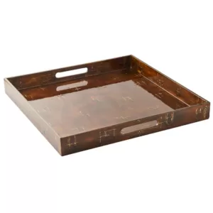 Abigails 17.75 in. L x 17.75 in. W x 2 in. H Brown Wooden Lacquer Square Tray
