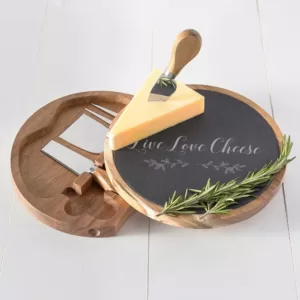 Cathy's Concepts Live Love Cheese 5 Piece Slate and Acacia Cheese Board with Cheese Utensils