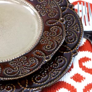 Elama Salia 16-Piece Traditional Brown Stoneware Dinnerware Set (Service for 4)