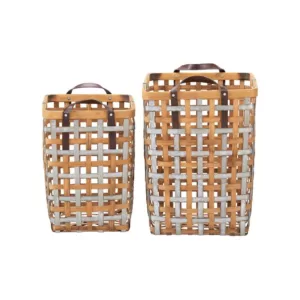 Home Decorators Collection Home Decorators Collection Square Galvanized Metal and Natural Bamboo Woven Decorative Basket with Handles (Set of 2)