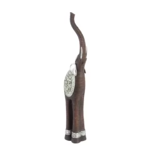 LITTON LANE 38 in. Elephant Decorative Sculpture with Raised Trunk in Brown and Silver