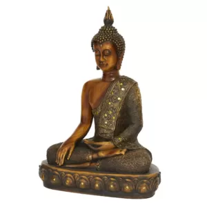 LITTON LANE Polystone Sitting Buddha Sculpture on Oval Base