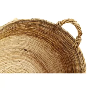 LITTON LANE Oval Silk Wood and Banana Leaf Storage Wicker Baskets with Handles (Set of 3)