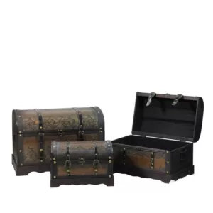 Northlight 22.5 in. Decorative Antique Brown Wood and Faux Snakeskin Storage Boxes (Set of 3)