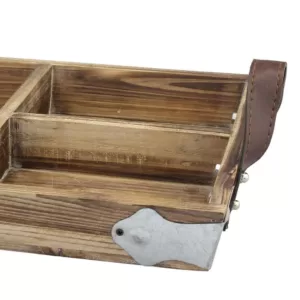 Stonebriar Collection Brown Wood Tray with Leather Handles