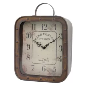 Stonebriar Collection 14 in. x 10 in. Metal and Glass Square Rustic Tabletop Clock