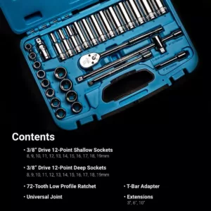 Capri Tools 3/8 in. Drive Metric 12-Point Shallow and Deep Socket Set with Ratchet, Extension Bars and Adapters (29-Piece)