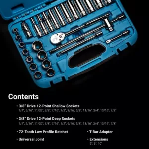 Capri Tools 3/8 in. Drive SAE 12-Point Shallow and Deep Socket Set with Ratchet, Extension Bars and Adapters (27-Piece)