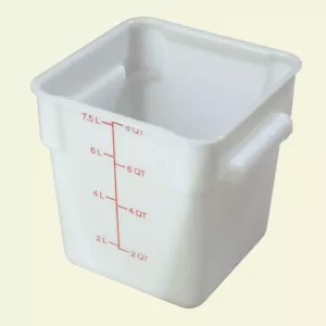 Carlisle 8 qt. Polyethylene Square Food Storage Container in White, Lid not Included (Case of 6)