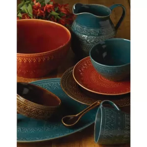 Certified International 12.75 in. Multi-Colored Stoneware Aztec Teal Round Platter