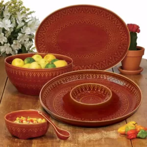 Certified International 12.75 in. Multi-Colored Stoneware Aztec Rust Round Platter