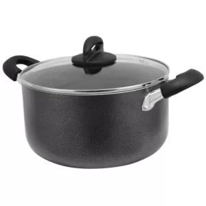 Oster Clairborne 6 qt. Round Aluminum Nonstick Dutch Oven in Charcoal Gray with Glass Lid
