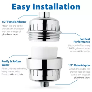 ISPRING 15-Stage High Output Universal Shower Filter Water Filtration System with Replaceable Cartridge in Chrome