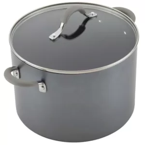 Circulon Elementum 10 qt. Hard-Anodized Aluminum Nonstick Stock Pot in Oyster Gray with Glass Lid