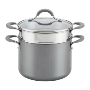 Circulon Elementum  5 Qt. Oyster Gray Hard-Anodized Nonstick Covered Multipot with Steamer Insert