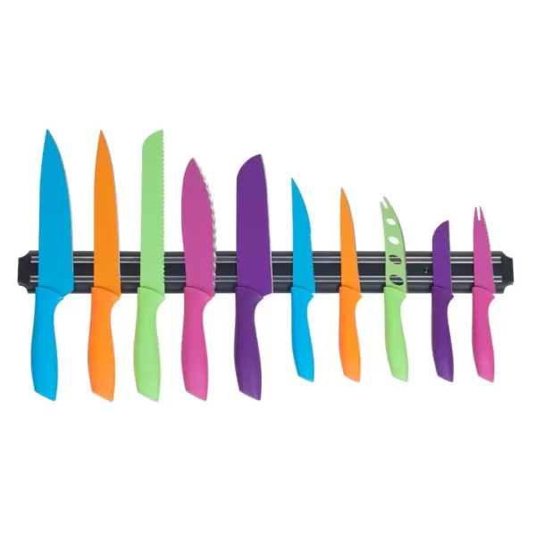 Classic Cuisine 10-Piece Colorful Stainless Steel Culinary Knife Set with Magnetic Bar