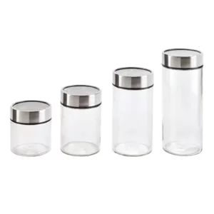 Honey-Can-Do 4-Piece 1350 ml, 1850 ml, 2350 ml and 3000 ml Glass Date Dial Jar Set with Lids
