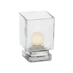 LITTON LANE 6 in. Cube-Shaped Frosted Glass Hurricane Candle Holders (Set of 2)