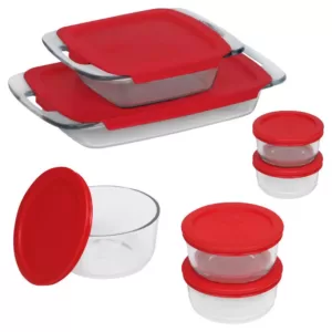 Pyrex Bake N Store 14-Piece Glass Bakeware and Storage Set with Red Lids