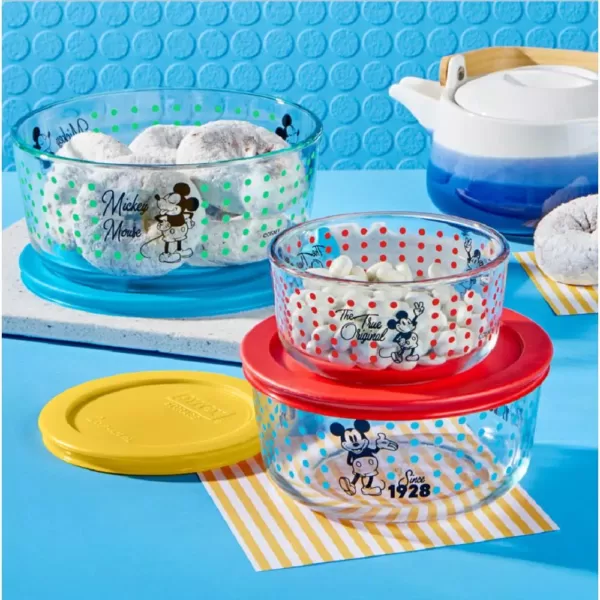 Pyrex Mickey Mouse The True Original 6-Piece Decorated Glass Storage Container Set with Lids