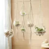 Two's Company Handcrafted Macrame Clear Plant Hangers/Candleholders Includes Cream Colored Cotton Rope and Glass Bowl (Set of 5)